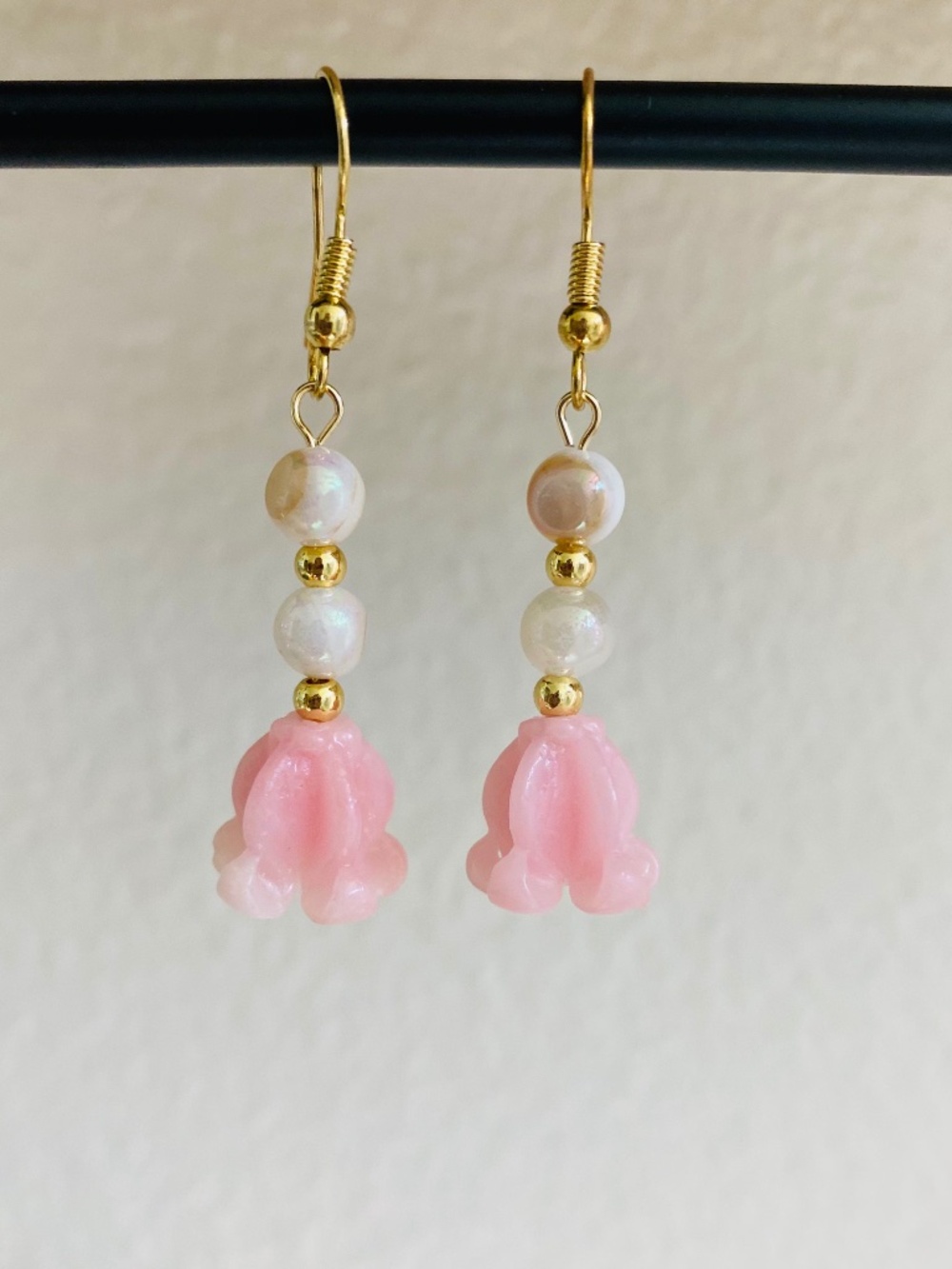 Handmade Pink Crown Flower Earrings